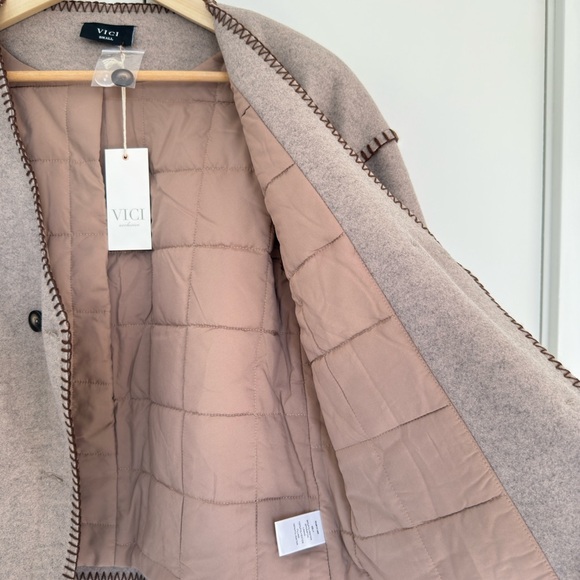 Vici Women's Beige Cardigan with Brown Trim - Picture 3 of 14